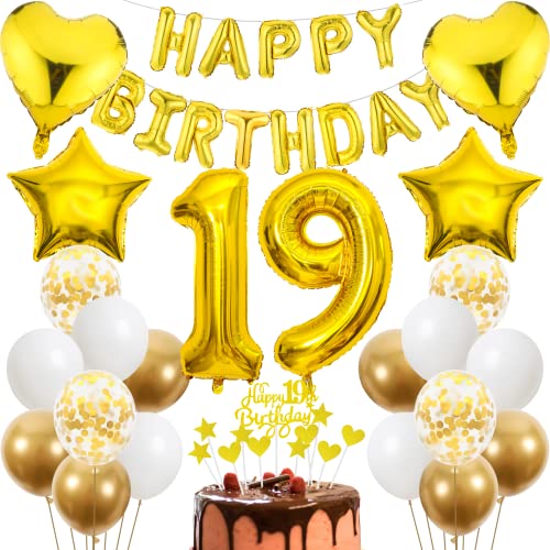 Cnrose 19. Geburtstag Dekoration,Golden Tortendeko Geburtstag 19 Jahre Junge,Party Deko Gold,19 Geburtstag Junge Mädchen,Tortendeko 19. Geburtstag Junge Mädchen,Geburtstagsdeko 19 Jahre Mädchen von Cnrose