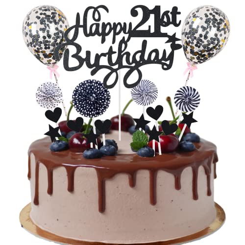 Tortendeko 21. Geburtstag Kuchen Topper - Happy Birthday Mann & Frau, Schwarz von Cnrose