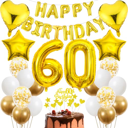 Cnrose 60. Geburtstag Dekoration,Golden Tortendeko Geburtstag 60 Jahre Mann,Party Deko Gold,60 Geburtstag Männer Frau,Tortendeko 60. Geburtstag Mann Frauen,Geburtstagsdeko 60 Jahre Frauen von Cnrose