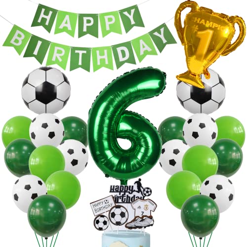 Cnrose Fussball Luftballon 6. Geburtstag Grün Helium Ballon 6 Geburtstag Junge Cake Topper Fußball Geburtstagsdeko 6 Jahre Kindergeburtstag Party Deko 6. Geburtstagsdeko Fußball Kuchendeko Fussball von Cnrose