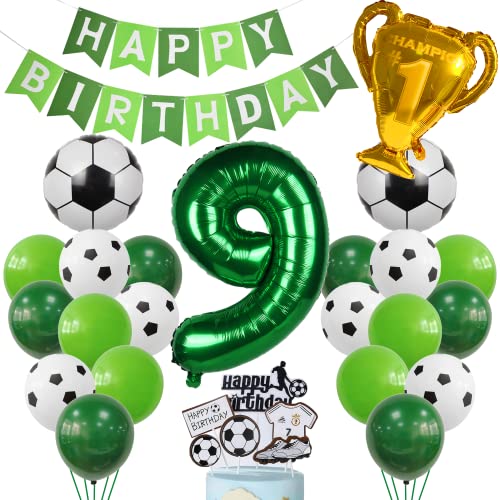 Cnrose Fussball Luftballon 9. Geburtstag Grün Helium Ballon 9 Geburtstag Junge Cake Topper Fußball Geburtstagsdeko 9 Jahre Kindergeburtstag Party Deko 9. Geburtstagsdeko Fußball Kuchendeko Fussball von Cnrose