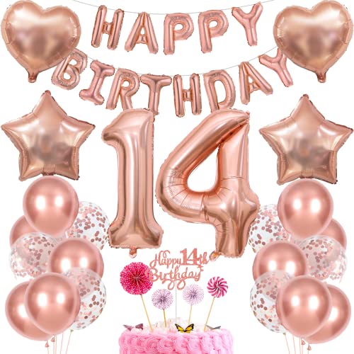 Deko 14. Geburtstag Mädchen Tortendeko 14 Geburtstag Mädchen Deko Geschenk für 14. Geburtstag Mädchen Rosegold Geburtstag 14 Mädchen 14 jahre Geburtstag deko Ballon 14 Geburtstag 14 jahre Mädchen von Cnrose