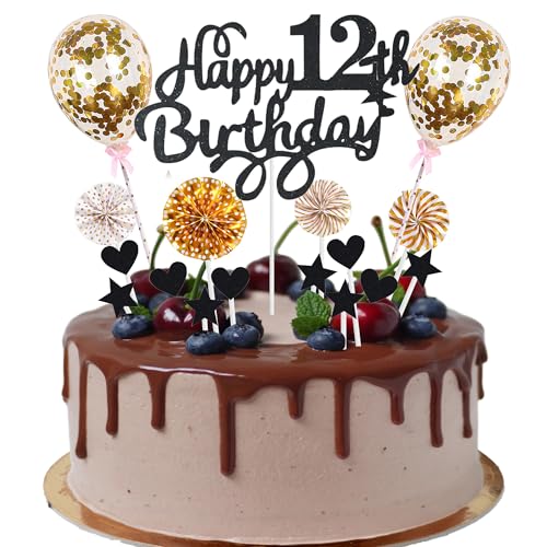 Cnrose Tortendeko junge mädchen 12. Geburtstag Hello 12 Cake Topper schwarz gold mit Herz Stern Ballon Kuchendeko 12. Geburtstag Happy 12th Birthday Tortendeko 12 jahre junge 12 Geburtstag Mädchen Cnrose Tortendeko junge mädchen 12. Geburtstag Hello 12 Cake Topper schwarz gold mit Herz Stern Ballon Kuchendeko 12. Geburtstag Happy 12th Birthday Tortendeko 12 jahre junge 12 Geburtstag Mädchen von Cnrose