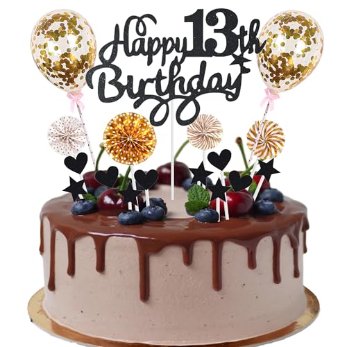 Cnrose Tortendeko junge mädchen 13. Geburtstag Hello 13 Cake Topper schwarz gold mit Herz Stern Ballon Kuchendeko 13. Geburtstag Happy 13th Birthday Tortendeko 13 jahre junge 13 Geburtstag Mädchen Cnrose Tortendeko junge mädchen 13. Geburtstag Hello 13 Cake Topper schwarz gold mit Herz Stern Ballon Kuchendeko 13. Geburtstag Happy 13th Birthday Tortendeko 13 jahre junge 13 Geburtstag Mädchen von Cnrose