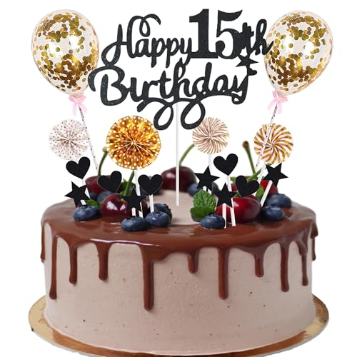 Cnrose Tortendeko junge mädchen 15. Geburtstag Hello 15 Cake Topper schwarz gold mit Herz Stern Ballon Kuchendeko 15. Geburtstag Happy 15th Birthday Tortendeko 15 jahre junge 15 Geburtstag Mädchen Cnrose Tortendeko junge mädchen 15. Geburtstag Hello 15 Cake Topper schwarz gold mit Herz Stern Ballon Kuchendeko 15. Geburtstag Happy 15th Birthday Tortendeko 15 jahre junge 15 Geburtstag Mädchen von Cnrose
