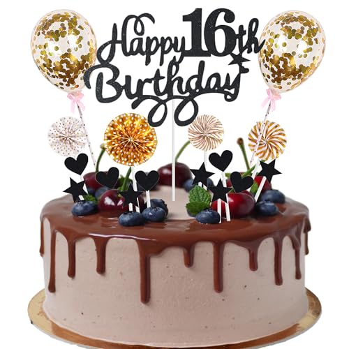 Cnrose Tortendeko junge mädchen 16. Geburtstag Hello 16 Cake Topper schwarz gold mit Herz Stern Ballon Kuchendeko 16. Geburtstag Happy 16th Birthday Tortendeko 16 jahre junge 16 Geburtstag Mädchen Cnrose Tortendeko junge mädchen 16. Geburtstag Hello 16 Cake Topper schwarz gold mit Herz Stern Ballon Kuchendeko 16. Geburtstag Happy 16th Birthday Tortendeko 16 jahre junge 16 Geburtstag Mädchen von Cnrose