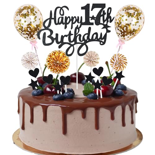 Cnrose Tortendeko junge mädchen 17. Geburtstag Hello 17 Cake Topper schwarz gold mit Herz Stern Ballon Kuchendeko 17. Geburtstag Happy 17th Birthday Tortendeko 17 jahre junge 17 Geburtstag Mädchen Cnrose Tortendeko junge mädchen 17. Geburtstag Hello 17 Cake Topper schwarz gold mit Herz Stern Ballon Kuchendeko 17. Geburtstag Happy 17th Birthday Tortendeko 17 jahre junge 17 Geburtstag Mädchen von Cnrose