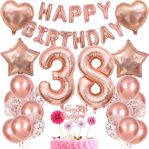 Deko 38. Geburtstag Frau Tortendeko Rosegold - Geschenk für Frauen, Ballon 38 Jahre von Cnrose