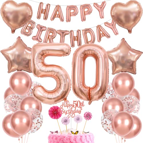 Deko 50. Geburtstag Frau Tortendeko 50 Geburtstag Frauen Deko Geschenk für 50. Geburtstag Frau Rosegold Geburtstag 50 Frauen 50 jahre Geburtstag deko Ballon 50 Geburtstag 50 jahre Frau von Cnrose