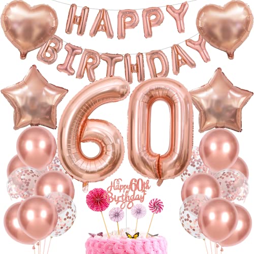 Deko 60. Geburtstag Frau Tortendeko 60 Geburtstag Frauen Deko Geschenk für 60. Geburtstag Frau Rosegold Geburtstag 60 Frauen 60 jahre Geburtstag deko Ballon 60 Geburtstag 60 jahre Frau von Cnrose