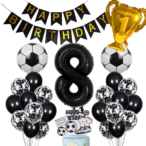 Cnrose Fussball Luftballon 8. Geburtstag Schwarz Helium Ballon 8 Geburtstag Junge Cake Topper Fußball Geburtstagsdeko 8 Jahre Kindergeburtstag Party Deko 8. Geburtstagsdeko Fußball Kuchendeko Fussball von Cnrose