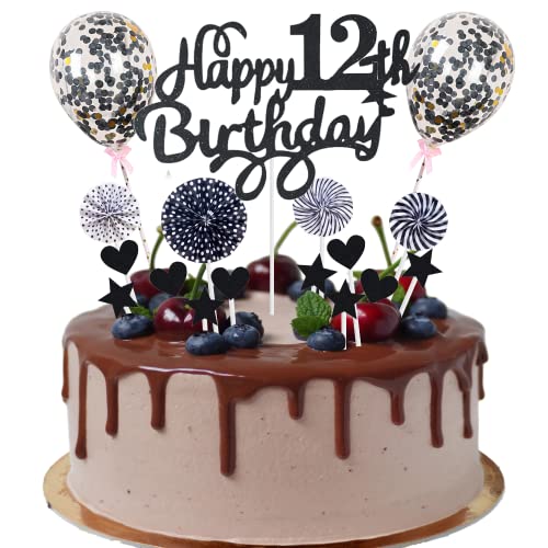 Happy 12th Birthday Tortendeko 12 jahre junge mädchen Kuchendeko 12. Geburtstag Schwarz Tortendeko 12. Geburtstag junge Tortendeko Schwarz Mit Herz Stern Ballon Glitter Cake Topper für 12 Geburtstag Happy 12th Birthday Tortendeko 12 jahre junge mädchen Kuchendeko 12. Geburtstag Schwarz Tortendeko 12. Geburtstag junge Tortendeko Schwarz Mit Herz Stern Ballon Glitter Cake Topper für 12 Geburtstag von Cnrose