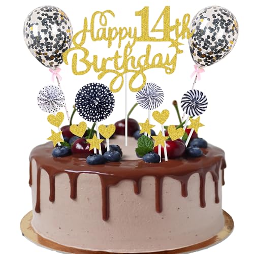 Happy 14th Birthday Tortendeko 14 jahre junge mädchen Kuchendeko 14. Geburtstag Gold Schwarz Tortendeko 14. Geburtstag junge Tortendeko Gold Mit Herz Stern Ballon Glitter Cake Topper für 14 Geburtstag Happy 14th Birthday Tortendeko 14 jahre junge mädchen Kuchendeko 14. Geburtstag Gold Schwarz Tortendeko 14. Geburtstag junge Tortendeko Gold Mit Herz Stern Ballon Glitter Cake Topper für 14 Geburtstag von Cnrose