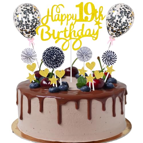 Happy 19th Birthday Tortendeko 19 jahre junge mädchen Kuchendeko 19. Geburtstag Gold Schwarz Tortendeko 19. Geburtstag junge Tortendeko Gold Mit Herz Stern Ballon Glitter Cake Topper für 19 Geburtstag Happy 19th Birthday Tortendeko 19 jahre junge mädchen Kuchendeko 19. Geburtstag Gold Schwarz Tortendeko 19. Geburtstag junge Tortendeko Gold Mit Herz Stern Ballon Glitter Cake Topper für 19 Geburtstag von Cnrose