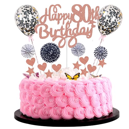 Tortendeko mann frauen 80. Geburtstag Hello 80 Cake Topper Rosegold Schwarz mit Herz Stern Ballon Kuchendeko 80. Geburtstag frauen Happy 80th Birthday Tortendeko 80 jahre frauen 80 Geburtstag frauen von Cnrose