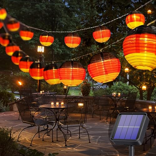 Cnulenzt Solar Lichterkette Lampion mit Deutschland Flaggen-8M 30 LED Lampion Lichterkette, für Tag der Deutschen Einheit Deko, Terrasse, Garten, Partydekoration (Warmweiß) von Cnulenzt