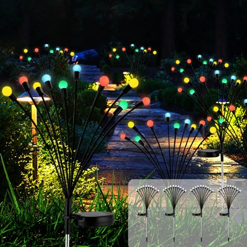 Cnulenzt Solar Lichterkette Outdoor,4 Stück 10LED Solar Glühwürmchen Licht, IP65 Wasserdichtes Solar Lichterkette außen,für Garten,Terrasse,Strauchwerk,dekorative (Bunt) von Cnulenzt