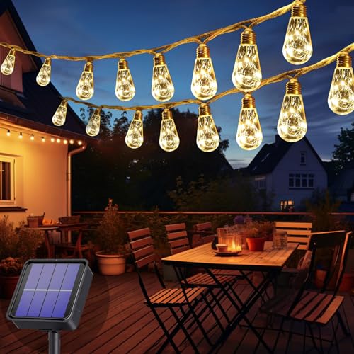 Cnulenzt Solar lichterkette aussen, 16 Glühbirnen 8M/8 Modi Solar Lichterkette for Außen mit Hanfseil, IP65 Wasserdich,für Garten, Balkon, Hochzeit, Party (Warm Weiß) von Cnulenzt