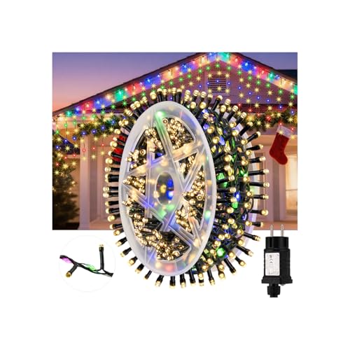Cnulenzt lichterkette außen strom, 10M 800 LED 15 Modi mit Timer,Reihenschaltung Kupferkabel, Lichtervorhang für Weihnachten, für Garten,Balkon, Dachkante Dachrinne (Bunt) [Energy Class F] von Cnulenzt