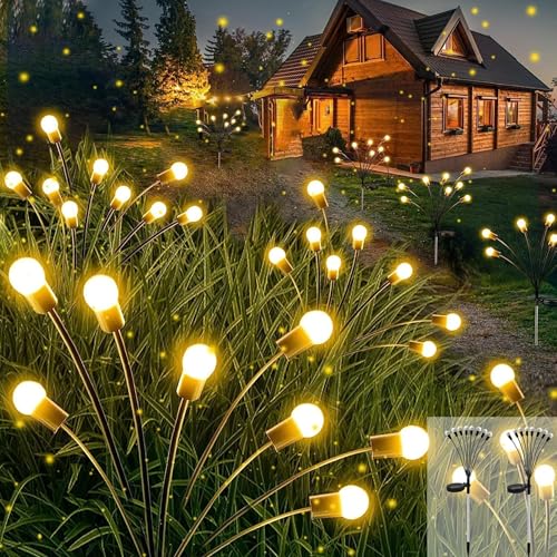 Cnulenzt solar Lichterkette Außen, 2 Stück 8LED Solar Glühwürmchen Lampe, wasserdichte Solar-Lichterkette, für Garten, Terrasse,dekorative Balkon (warmweiß) von Cnulenzt