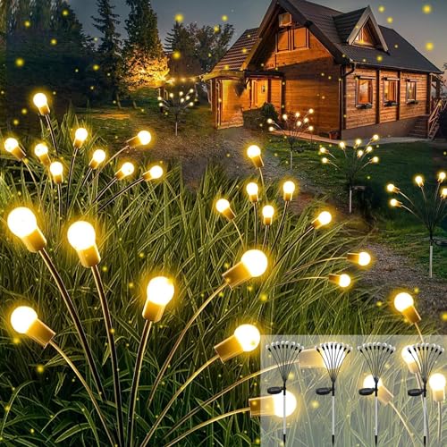 Cnulenzt solar Lichterkette Außen, 4 Stück 8LED Solar Glühwürmchen Lampe, wasserdichte Solar-Lichterkette, für Garten, Terrasse,dekorative Balkon (warmweiß) von Cnulenzt