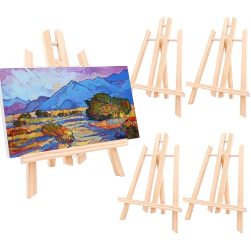 Cnwinu 4 Stück Tisch Staffelei Holz Leinwand Ausstellung, 30 x 19 cm Klein Tischstaffelei, Staffelei Kinder, Bild Ständer Aus Vollholz für Gemälde, Phoframe, Kinder Kunst & Handwerk (4) von Cnwinu