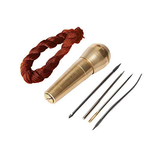 Kupfer-Stiel 4 Nadeln Nähahle Stitcher Shoe Hand Repair Tool Kit für DIY Nähen, reparieren aus Canvas und Leder (Gold) (Gold+ Braun) von Co-link
