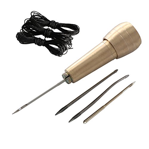 Kupfer-Stiel 4 Nadeln Nähahle Stitcher Shoe Hand Repair Tool Kit für DIY Nähen, reparieren aus Canvas und Leder (Gold) (Gold+ Schwarz) von Co-link