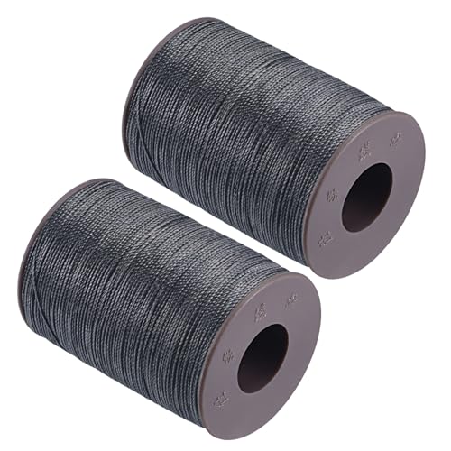 CoCud Dünner gewachster Faden, 137 Yards, 0,55 mm Durchmesser, Polyester gewachster Lederstichfaden Dunkelgrau - (Anwendungen: zum Nähen und Quilten), 2 Stück von CoCud