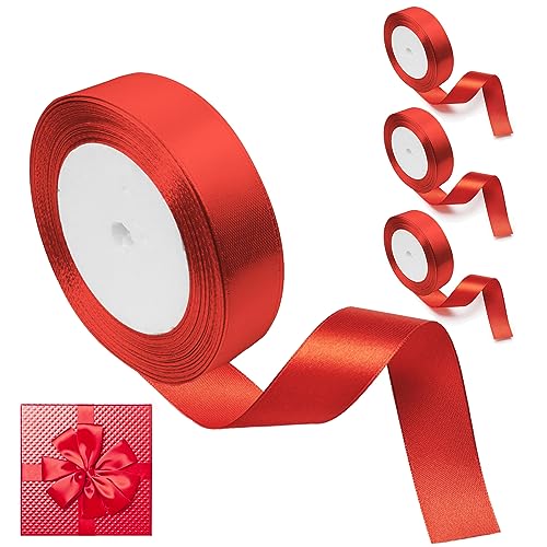 CoKeeSun 4 Rollen Geschenkband Rot 25mm x 92m Satinband Schleifenband Dekoband Stoffband für Geschenkverpackung, Bastelarbeiten, Geburtstag und Hochzeitsdekoration (Rot) von CoKeeSun