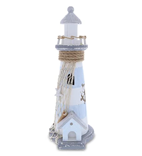 CoTa Global Moonlight Leuchtturm aus Holz, handgefertigt, nautisches Dekor mit Fischnetz, Ozean-Dekor, Holzskulptur, Tischdekoration, Tischdekoration, 29,8 cm CoTa Global Moonlight Leuchtturm aus Holz, handgefertigt, nautisches Dekor mit Fischnetz, Ozean-Dekor, Holzskulptur, Tischdekoration, Tischdekoration, 29,8 cm von CoTa Global