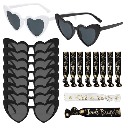 Coaroly 20er Stück JGA Herzbrillen Braut Herz Sonnenbrillen Bride Braut Armbänder Team Bride Brautjungfern Armband, Accessoires für Junggesellinnenabschied Party Deko Frauen Party Fotoshooting von Coaroly