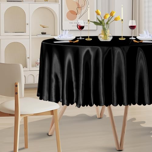 Cobedzy 1 Packung 228 cm runde Satin-Tischdecke, schwarze Satin-Tischdecke, Überzug, seidige Tischdecke, Satin-Esstischdecken für Hochzeit, Party, Bankett, Veranstaltungen, Empfang, Abendessen Cobedzy 1 Packung 228 cm runde Satin-Tischdecke, schwarze Satin-Tischdecke, Überzug, seidige Tischdecke, Satin-Esstischdecken für Hochzeit, Party, Bankett, Veranstaltungen, Empfang, Abendessen von Cobedzy
