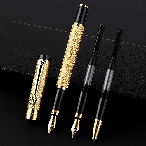 Cobee® Metall Füllfederhalter mit 3 verschiedenen Federn, luxuriöser mittlerer extrafeiner Spitze und gebogener Spitze Kalligraphie mattiertes Finish Business Stift für Männer und Frauen(Gold) von Cobee