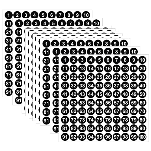 Cobee 1 bis 100 Zahlenaufkleber, 2500 Stück, 25 Blatt, Vinyl-Nummernaufkleber, selbstklebend, wasserdicht, Zahlenbestands-Aufkleber zum Sortieren von Lagerung, Klassifizierung(schwarz, 1,1 cm) von Cobee