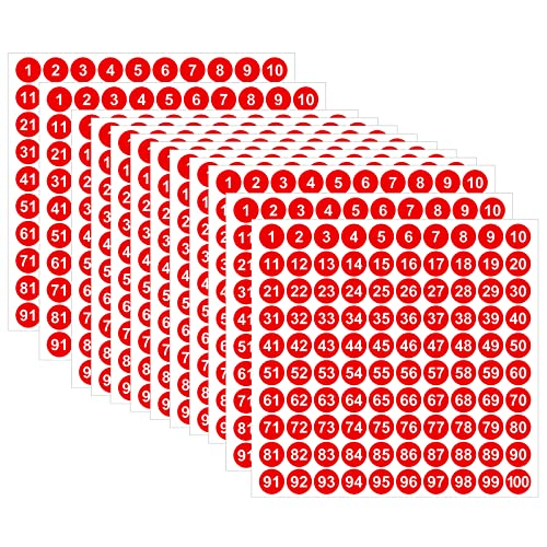 Cobee 1 bis 100 Zahlenaufkleber, 2500 Stück, 25 Blatt, Vinyl Nummernaufkleber, wasserdicht, selbstklebend, Zahlen-Bestandaufkleber für Inventarsortierung, Organisation, Aufbewahrungsbox, Rot, 1,1 cm Cobee 1 bis 100 Zahlenaufkleber, 2500 Stück, 25 Blatt, Vinyl Nummernaufkleber, wasserdicht, selbstklebend, Zahlen-Bestandaufkleber für Inventarsortierung, Organisation, Aufbewahrungsbox, Rot, 1,1 cm von Cobee