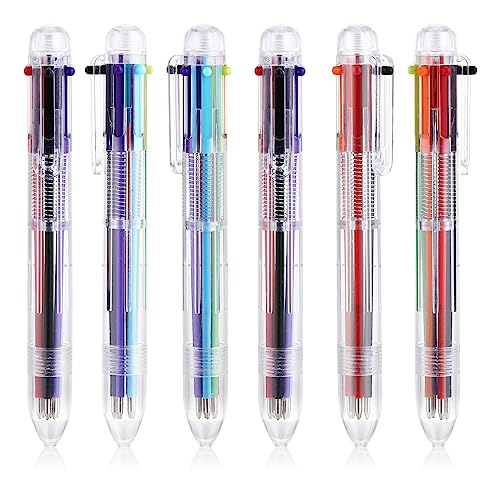 Cobee 6-in-1-Stifte mit mehrfarbiger Tinte, 6 Stück, 0,7 mm, einziehbare Kugelschreiber, feine Spitze, mehrfarbiger Kugelschreiber, Büro, Schule, Studenten, Zubehör, 6 Farben von Cobee