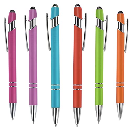 Cobee Kugelschreiber mit Stylus Spitze, 6 teiliger einziehbarer Kugelschreiber, 1,0 mm schwarze Tinte, reaktionsschnelle Klick Metallstifte, 2 in 1 Stylus für Touchscreens(Mehrfarbig) von Cobee