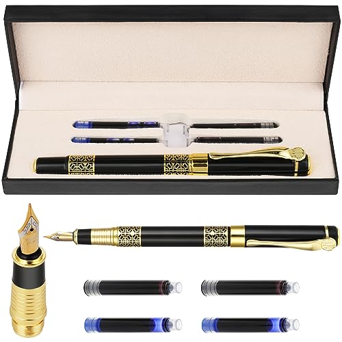 Cobee Luxus Füllfederhalter Set, Metall Füllfederhalter mittlerer Spitze mit 2 Beuteln mit schwarzer Tinte und blauer Tinte Business Schreibstift Kalligraphie Stift für Schule Büro Geschenkartikel von Cobee