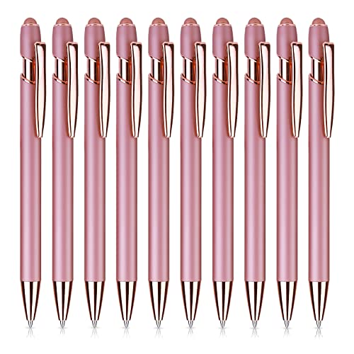 Cobee Kugelschreiber mit Stylusspitze, 10 Stück 1,0 mm 2 in 1 Roségold Einziehbarer Schwarze Tinte Metallstift Mittlere Spitze Schreibstift Stylus Pen für Touchscreens Schule Büro Geschenkartikel von Cobee