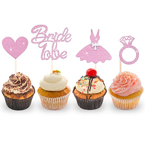 Cobee Roségold Glitter Bride to Be Cupcake Toppers, 24 Stück Brautdusche Cupcake Picks mit Herz Ring Kleid Miss to Mrs Cupcake Toppers Hochzeit Verlobung Junggesellinnenabschied Kuchen Dekorationen von Cobee