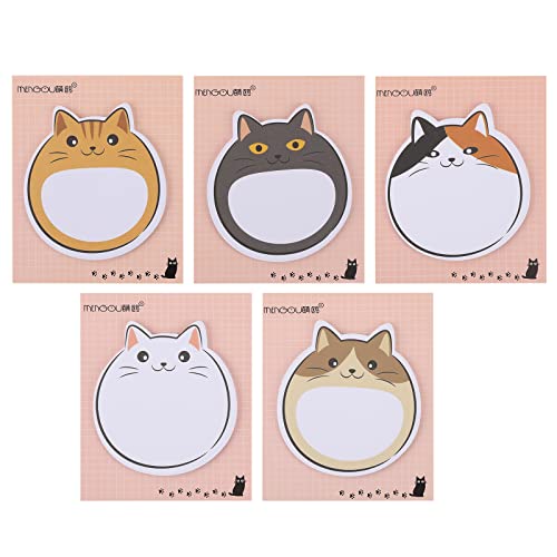 Cobee Süße Katze Haftnotizen, 5er Pack Kawaii Tier Selbstklebende Notizen Cartoon Katze Notizblöcke Niedliche Formen Markierungen Flaggen Studenten Mitbewohner Geschenke Laschenzubehör 150 Blatt von Cobee