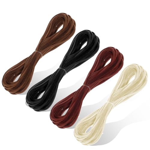 cobee 4 Rollen Lederschnur, Lederband für Ketten Leder Schnur Faux 5 m x 2,5 mm Leder Schnüre für DIY Armbänder Halsketten Schmuck Kunsthandwerk Geschenke (Schwarz+Mittelbraun+Rotbraun+Beige) von Cobee