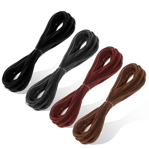 cobee 4 Rollen Lederschnur, Lederband für Ketten Leder Schnur Faux 5 m x 2,5 mm Leder Schnüre für DIY Armbänder Halsketten Schmuck Kunsthandwerk Geschenke (Schwarz+Dunkelgrau+Burgunderrot+Gelbkaffee) von Cobee