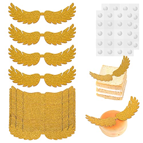 cobee 40 Stück goldene Flügel Zauberer Party Schokolade Dekoration Cupcake Toppers, Golden Glitter Wings Chocolate Cake Toppers Glänzende Party Kuchen Dekorationen für Zauberer Themenparty von Cobee