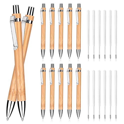 cobee Bambus Kugelschreiber und zusätzliche Minen, 1 mm Druckkugelschreiber schwarze Tinte nachhaltiger Stift (12 Stück Kugelschreiber + 12 Stück Nachfüllungen) von Cobee