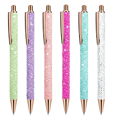 cobee Bling Metallstifte, 6 Stück Click Einziehbare Kugelschreiber, 1,0 mm Kugelschreiber mit schwarzer Tinte Metallglitzer Kugelschreiber für Männer Frauen Zuhause Zeichnen (Pailletten Stil) von Cobee