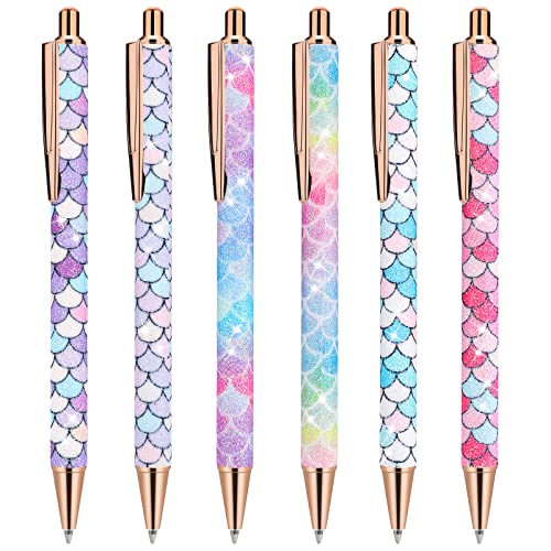 cobee Bling Metallstifte, 6 Stück Click Einziehbare Kugelschreiber 1,0 mm Kugelschreiber mit schwarzer Tinte Metallglitzer Kugelschreiber für Männer Frauen Schule Büro Zuhause (Fischmuster) von Cobee