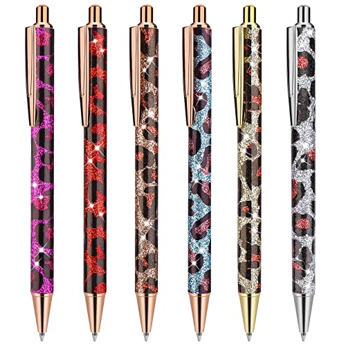Cobee Bling Metallstifte, 6 Stück Click Einziehbare Kugelschreiber 1,0 mm Kugelschreiber mit schwarzer Tinte Metallglitzer Kugelschreiber für Männer Frauen Schule Büro Zuhause (Leopardenmuster) von Cobee