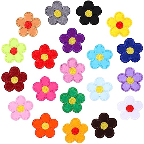 cobee Blumen Aufnäher zum Aufbügeln für Kleidung, 20 Stück bunte Blumen bestickte Applikationen Nähen Reparaturflicken für Kleidung DIY Handwerk von cobee